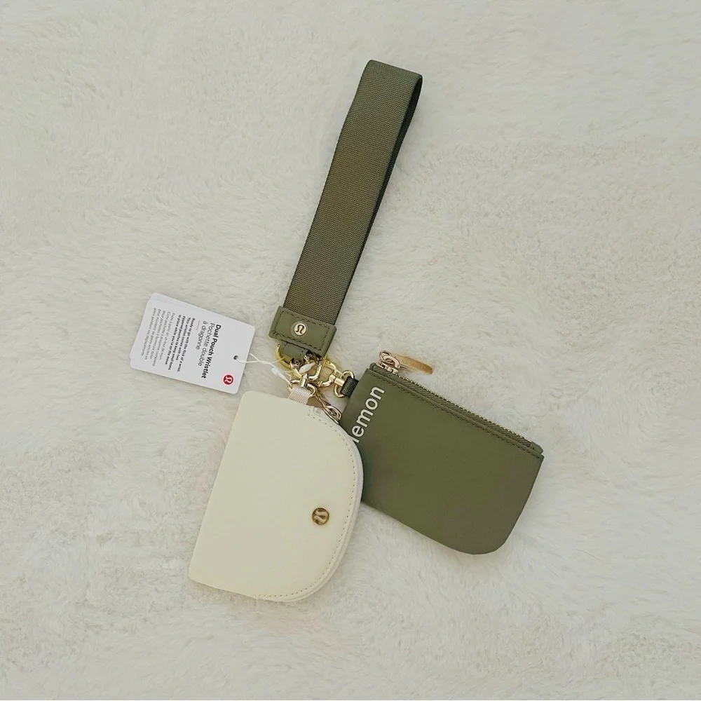Lululemon Ivory/ Bay Leaf Dual Pouch Wristlet